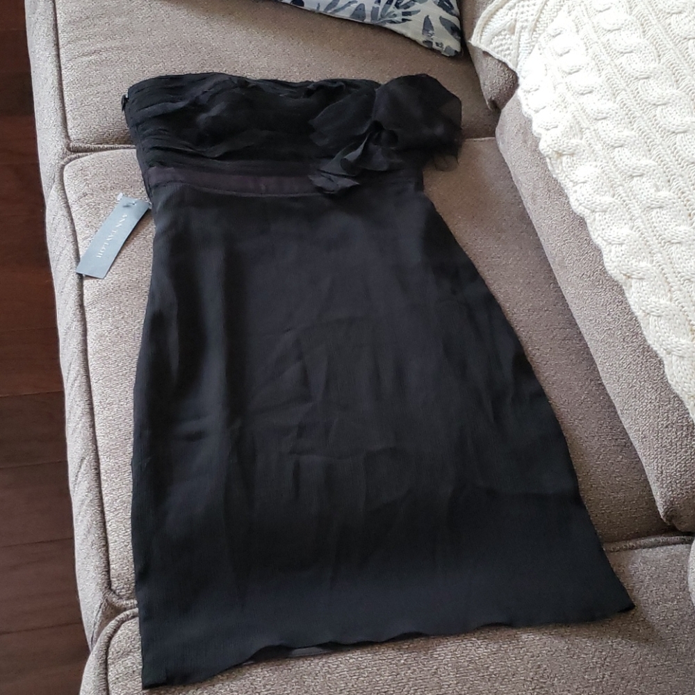 Ann Taylor black silk chiffon strapless dress